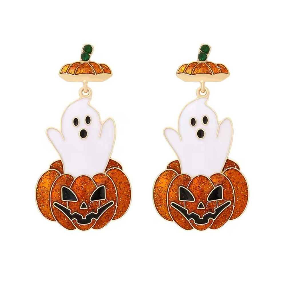Boo to You Ghost Pumpkin Earrings set in Gold